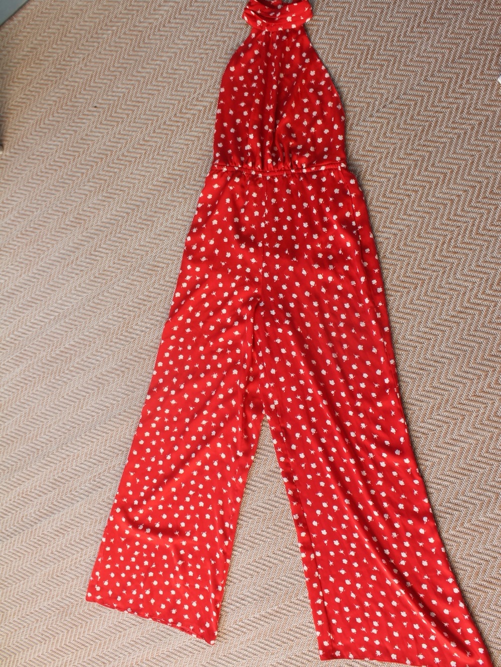 Show Me Your MuMu Red Halter Jumpsuit with White Dot Print